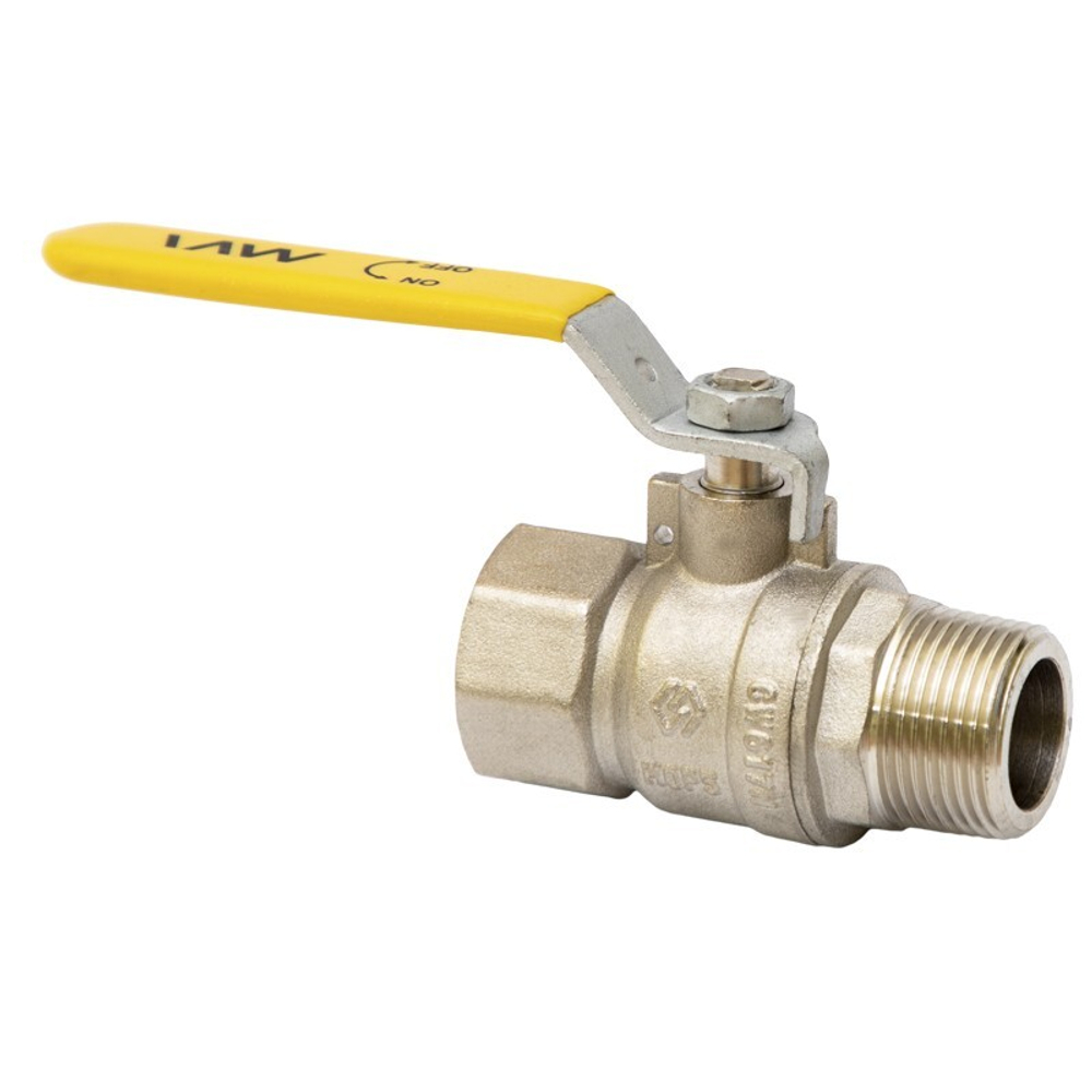 Кран латунный шаровой газовый MVI BV.812, DN 15, PN 5 25, никелированный, полнопроходной, муфта-штуцер, рычаг