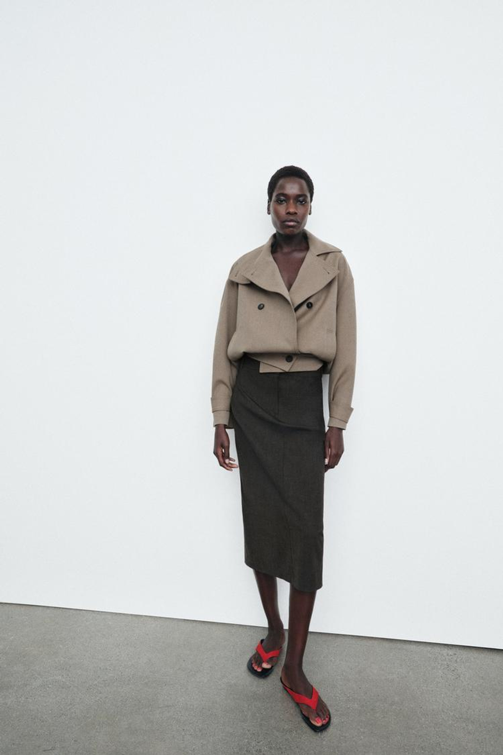 ZARA ПРЯМАЯ ЮБКА МИДИ — ZW COLLECTION, КОРИЧНЕВЫЙ