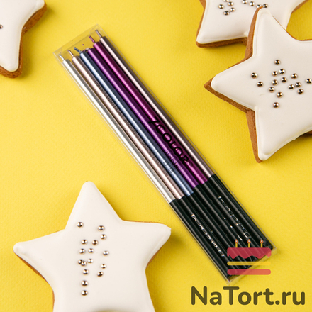 Набор свечей для торта «Гламур» (цветной металлик, 14 см) 6 шт