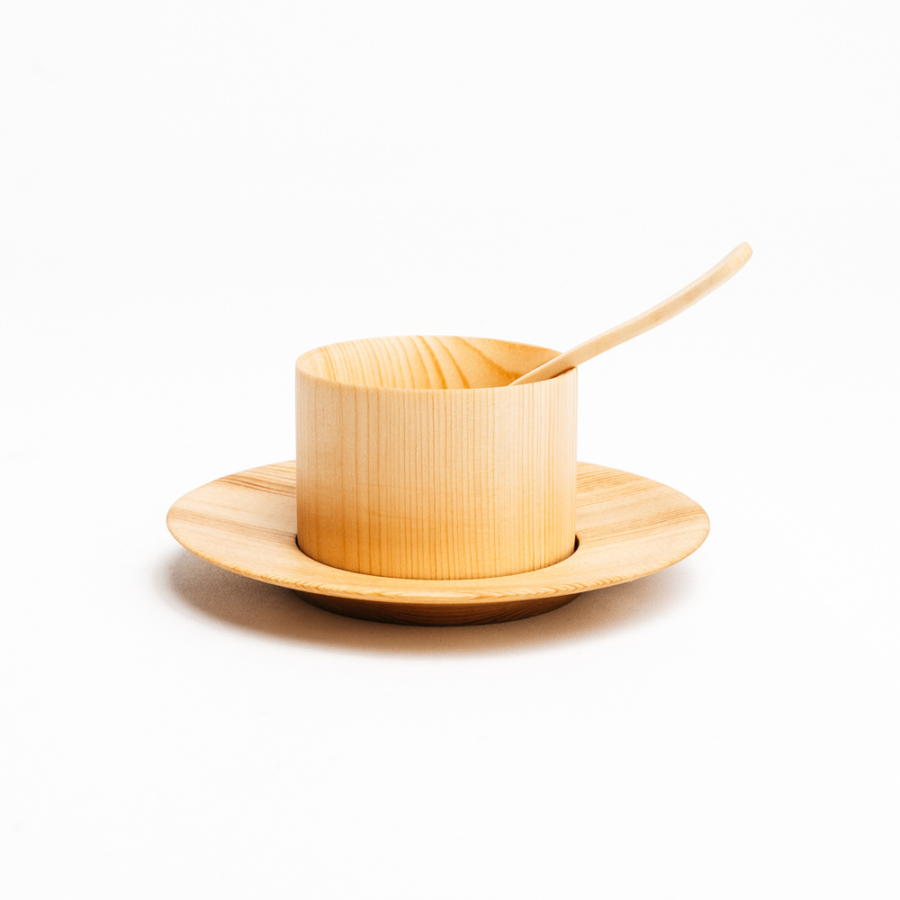 Деревянный набор чайная пара и ложка из сибирского кедра. NC19