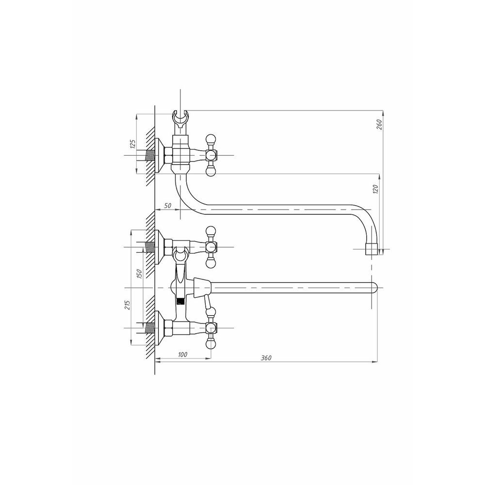 Смеситель для ванны и раковины 1/2 кер ПРОФСАН ПСМ-157-К89 "СТАНДАРТ А" эксцентрики"РУС", КРЕСТ ХРОМ