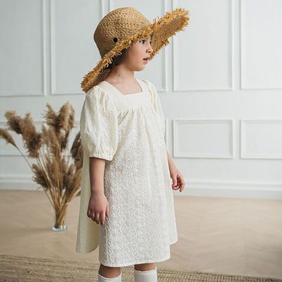 Loose embroidered cotton dress - Ivory