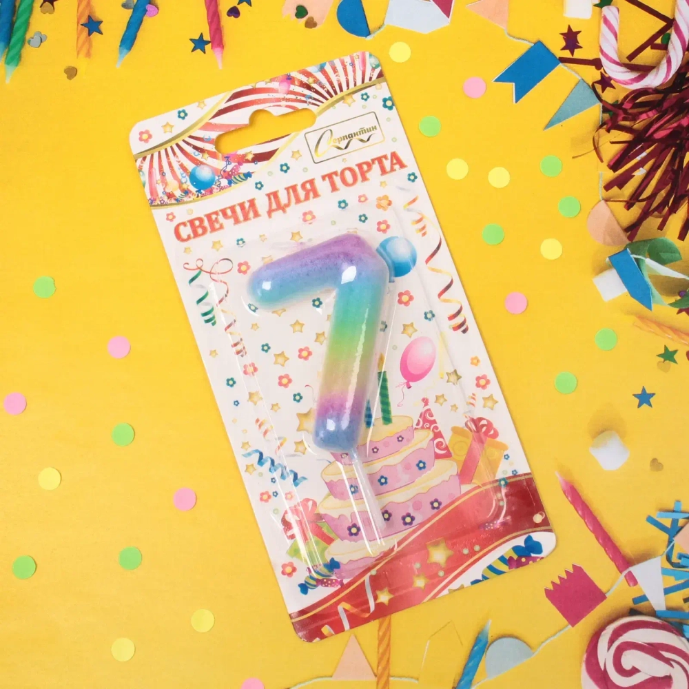 Свеча для торта Цифра Радуга «7» 6*4 см