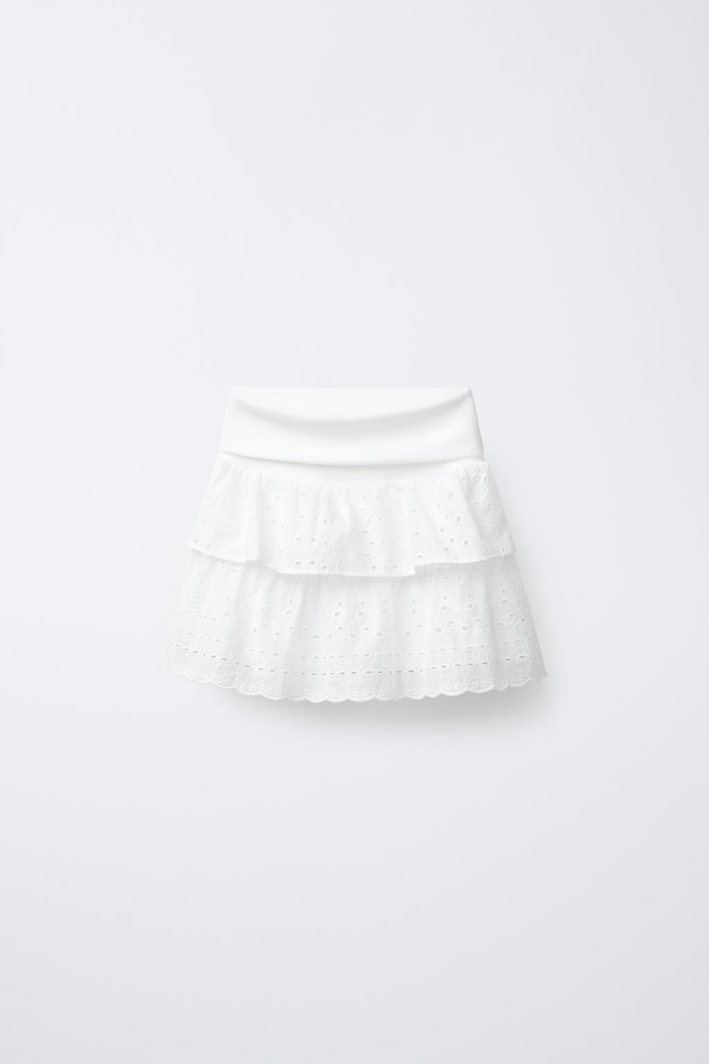 ZARA ЮБКА С ВЫШИВКОЙ ШИФФЛИ И ПОЯСОМ С ОТВОРОТОМ, БЕЛЫЙ