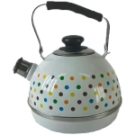 Чайник 3,5л. (подвиж. ручка) - белый / разноцветные горохи (декор - нерж. сталь)