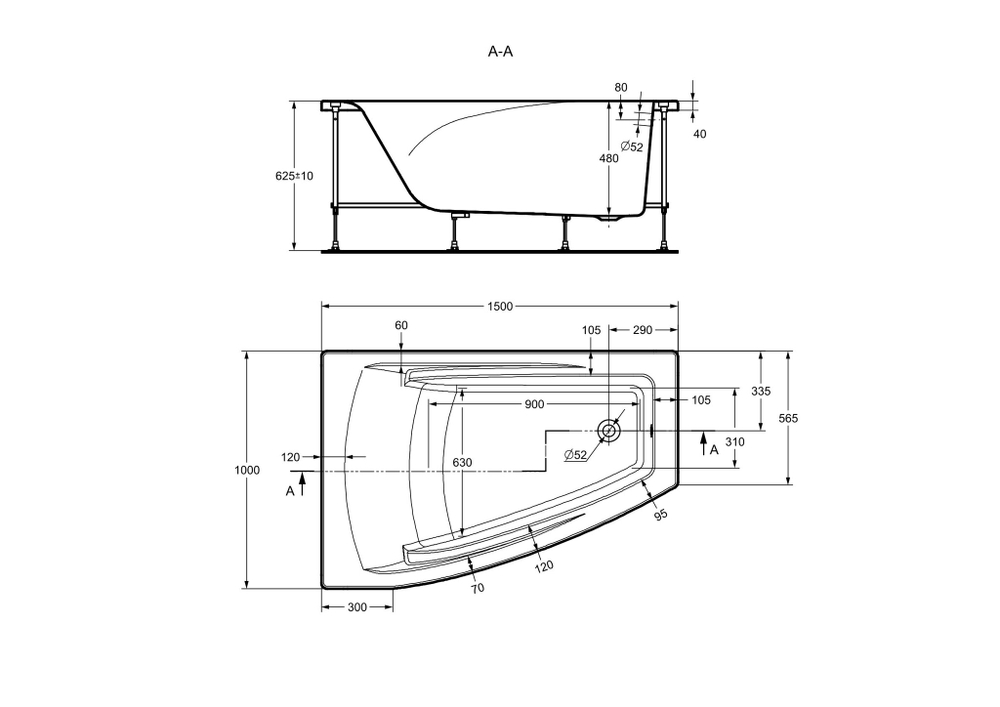 Акриловая ванна Roca Hall Angular 150х100 левая, ZRU9302864