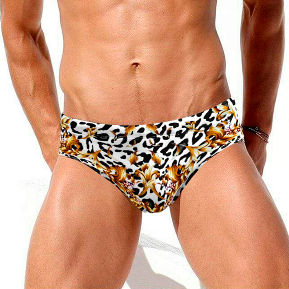 Мужские плавки белые с леопардовым принтом JESSBORN JB6602-1