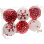 Набор шаров 8 см «Снежное сияние» (в наборе 6 шт), Красный/Белый
