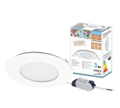Светильник светодиодный СВО Даунлайт НАРОДНЫЙ 3Вт 6500К ультратонкий встраиваемый TDM