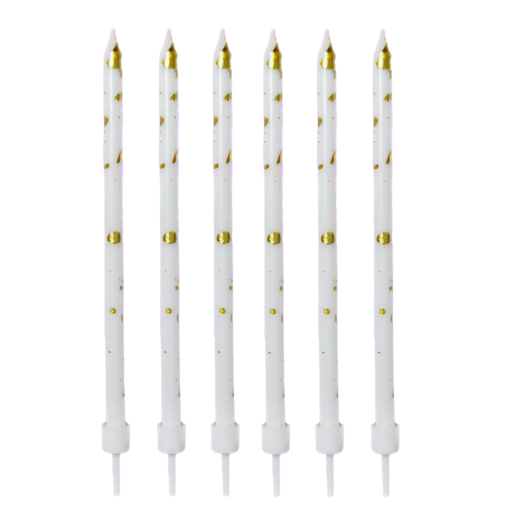 Свечи тортово-коктейльные Белые с золотом с держателями