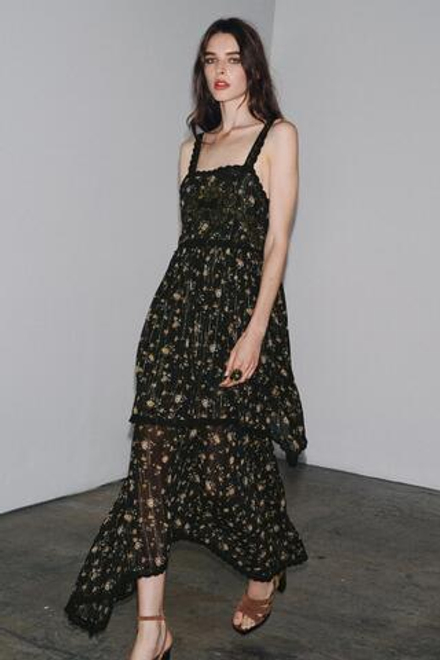 ZARA ПЛАТЬЕ С ЦВЕТОЧНЫМ ПРИНТОМ — ZW COLLECTION, ЧЕРНЫЙ
