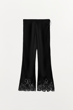 ZARA БРЮКИ ИЗ 100% ВИСКОЗЫ С ВЫШИВКОЙ, ЧЕРНЫЙ