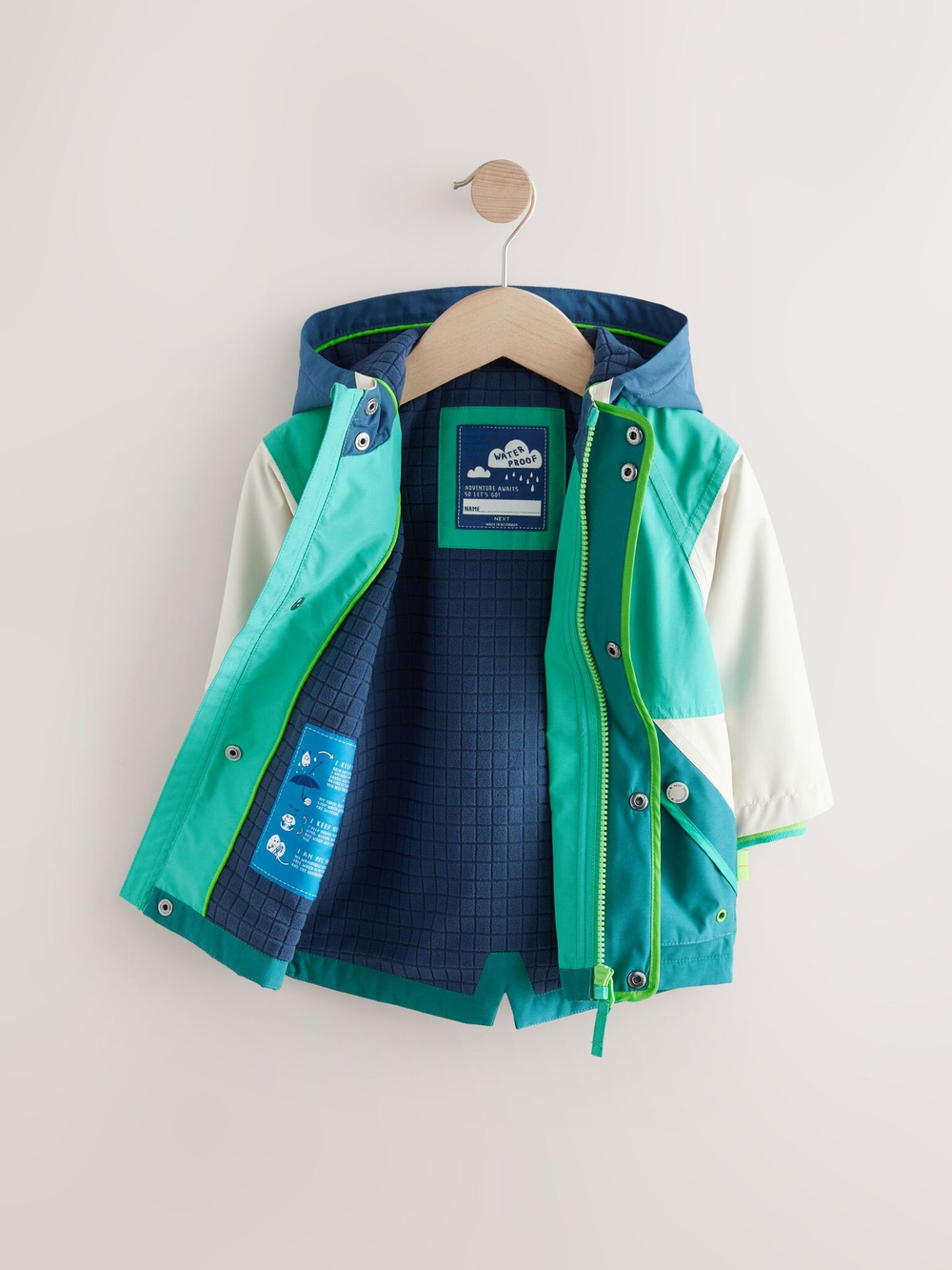 Куртка непромокаемая с капюшоном для мальчика Next Q60-459, Белый, Мятный