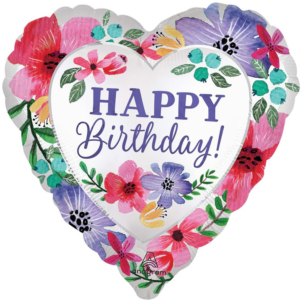 Шар Фольгированный Цветы яркие сердце сатин (Белый)