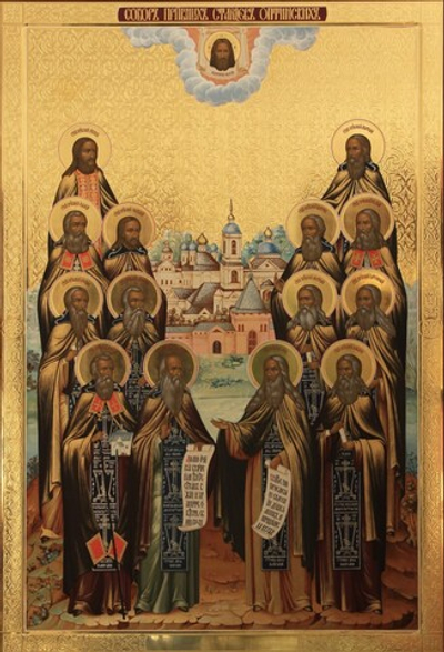 Собор преподобных Оптинских старцев. Деревянная икона на левкасе