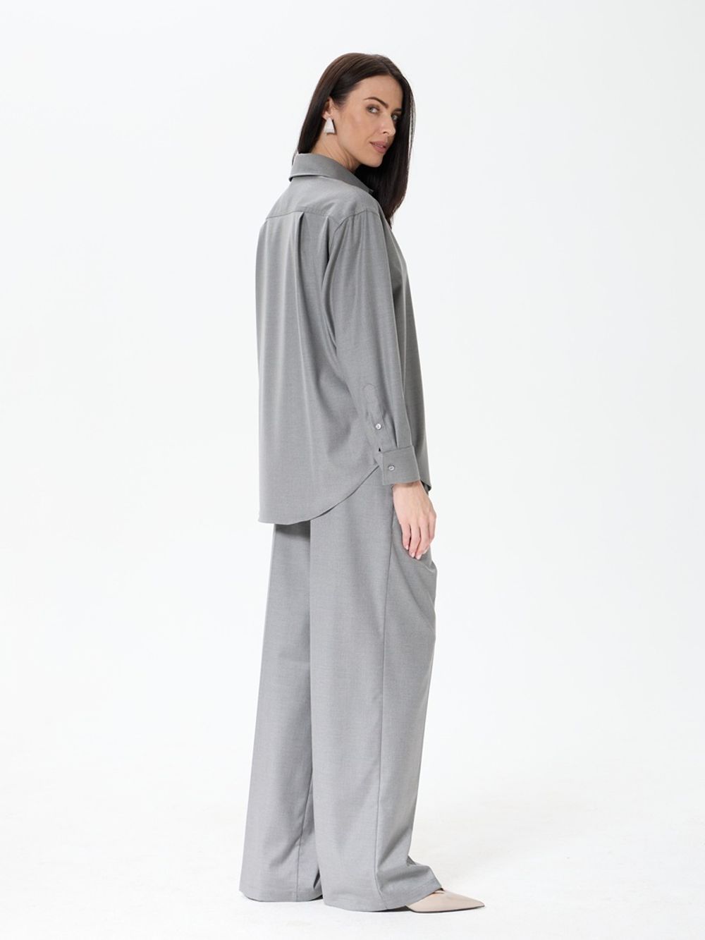 Комплект рубашка Хельсинки и брюки палаццо серая смесовая шерсть