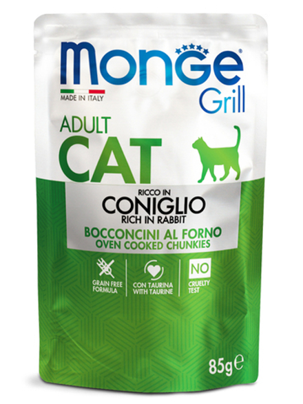 Влажный корм Monge Cat Grill для взрослых кошек, из кролика, паучи 85 г