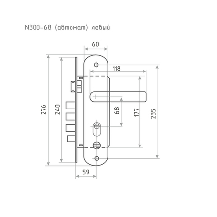 Замок врезной Нора-М, 300 - 68 мм, автомат, левый, матовый хром/черный никель