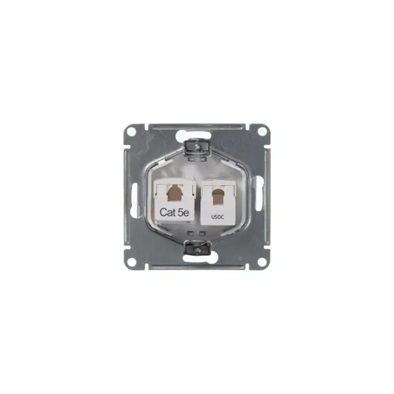 Розетка компьютерная + телефонная 2-м СП Glossa RJ45 + RJ11 кат.5E механизм бел. SE GSL000185