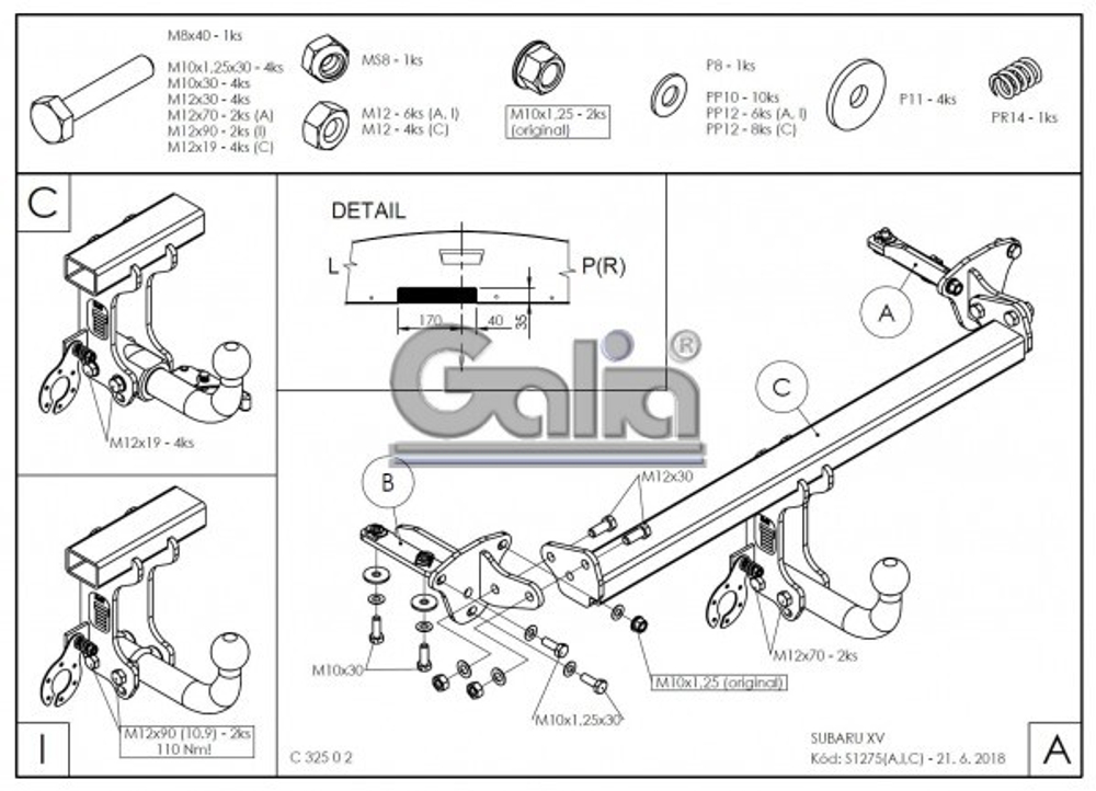 Фаркоп оцинкованный Galia S127A для Subaru XV 2011-2017(паспорт и сертификат в комплекте)(без электрики)