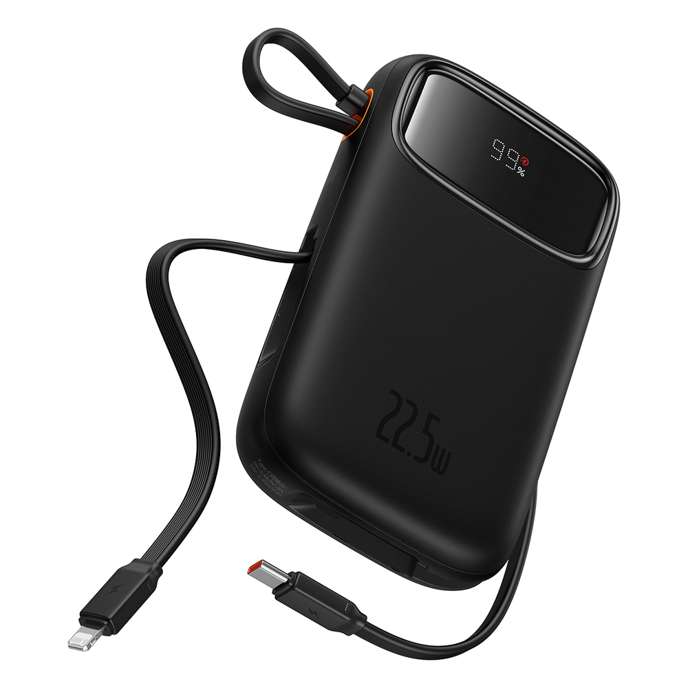 Внешний аккумулятор Baseus Qpow2 Dual-Cable Digital Display Fast Charge Power Bank 20000mAh 22.5W - Cluster Black