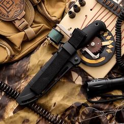 Тактический разделочный нож Линь AUS-8, рукоять ElastronG Черный