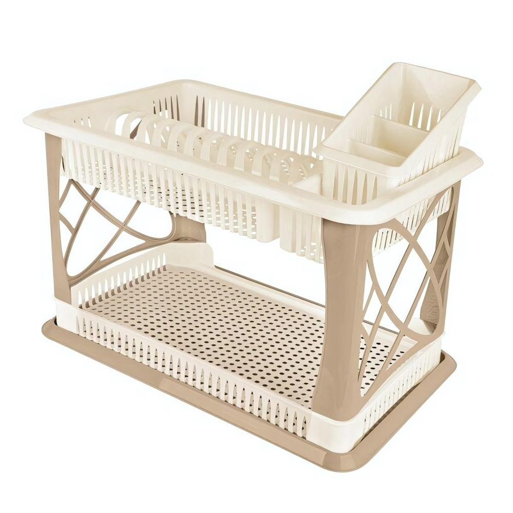 Сушилка для посуды Plast Team с поддоном 2-х ярусная 490х175х325 мм шоколадный мокко