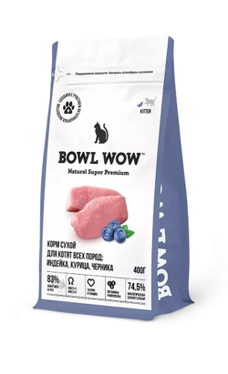 BOWL WOW корм для котят с курицей и черникой, 400 г