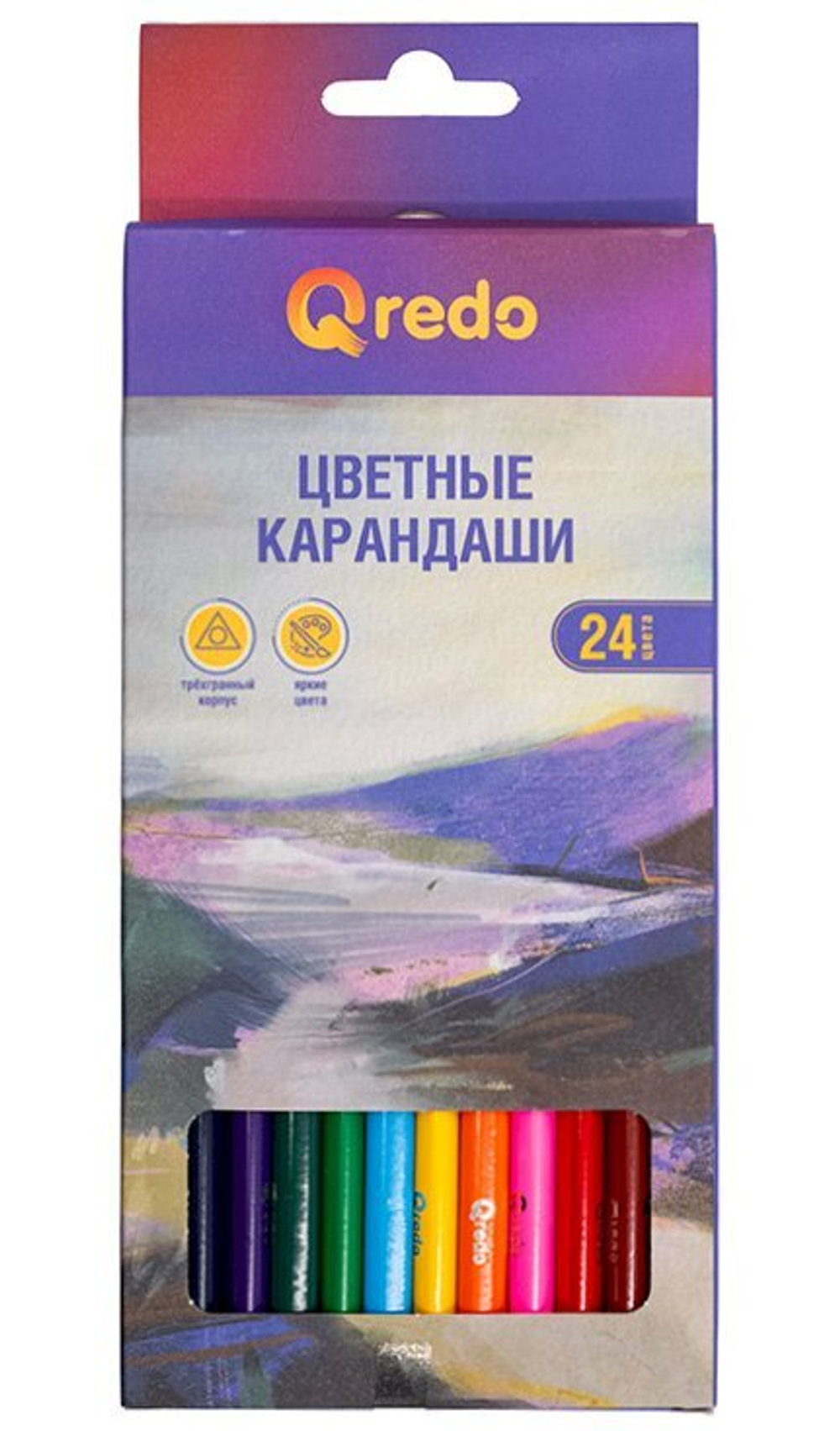 Карандаши цветные Qredo Mountain River, 24 цвета, деревянные, трехгранные