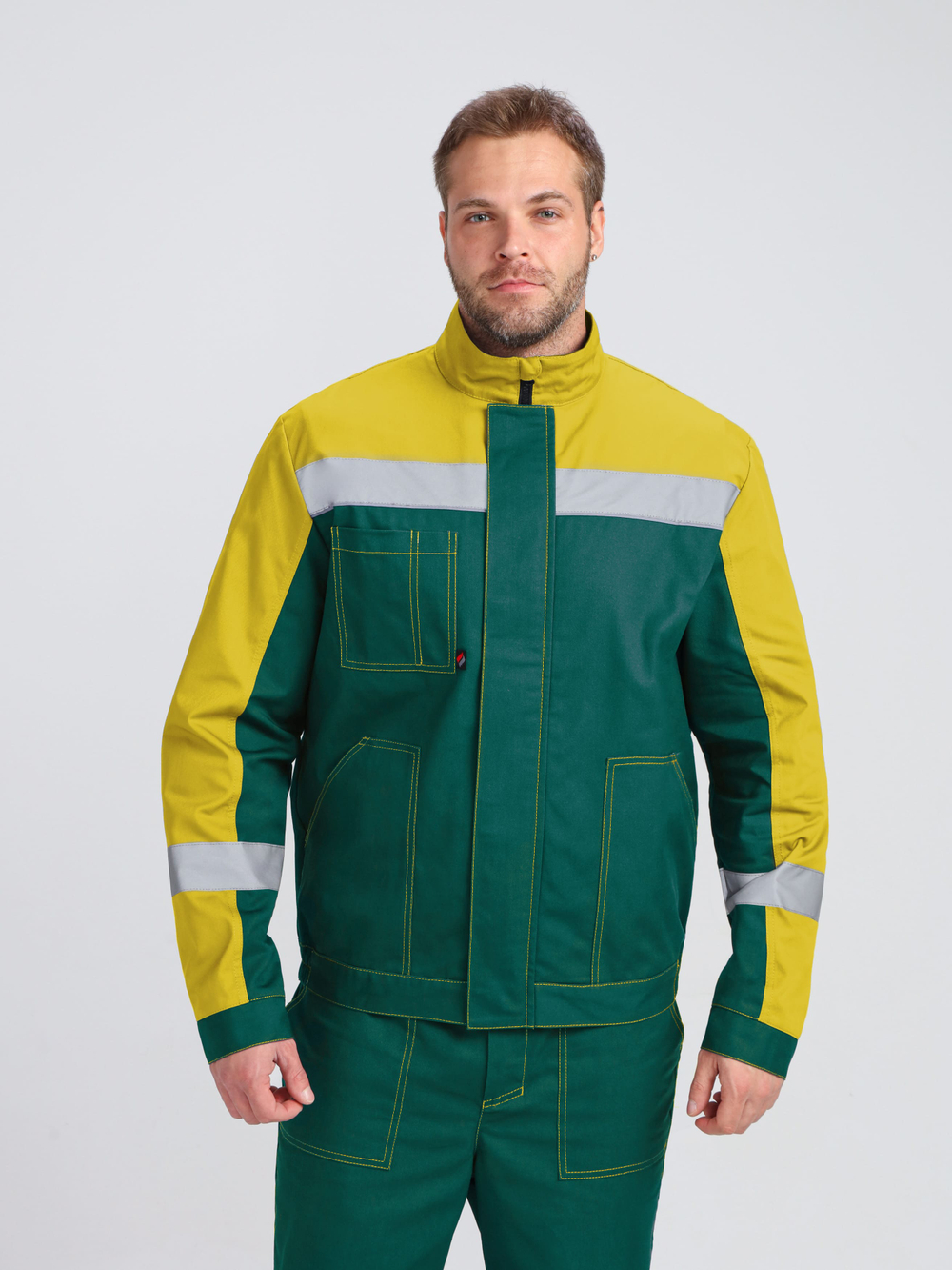 Костюм Бриготек-1 СОП (тк.Смесовая,260) брюки, зеленый/желтый