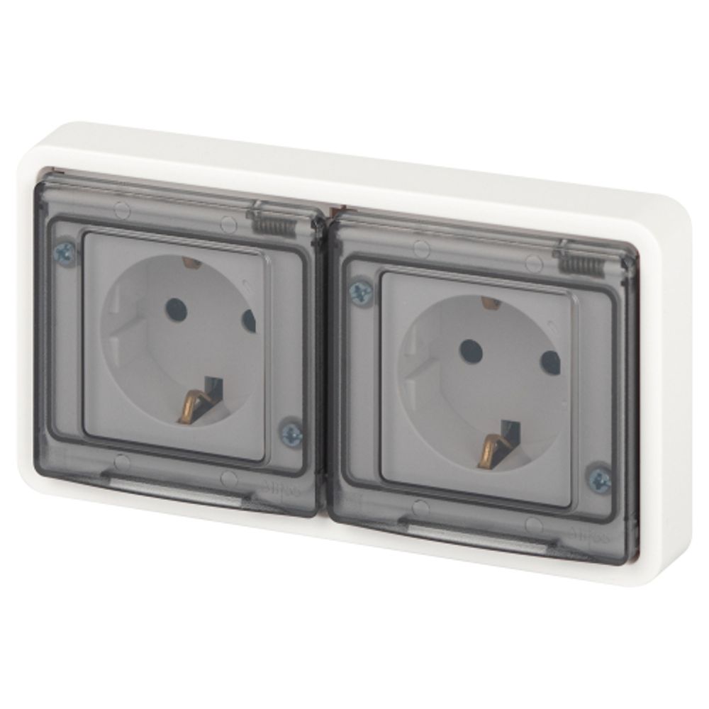 Розетка ЭРА Эксперт 11-2523-01 2х2P+E гориз. IP55, 16A-250В, СУ, белый