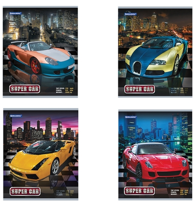 Тетрадь А5 48л. клетка "Авто" скоба, обложка картон (BRAUBERG)