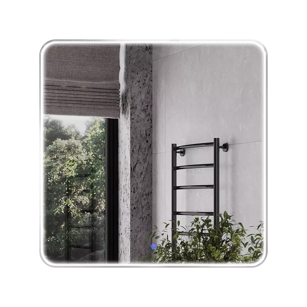 Зеркало в черной алюминиевой раме 80 см Comforty Сириус-80 светодиодная динамическая подсветка холодный свет, сенсор