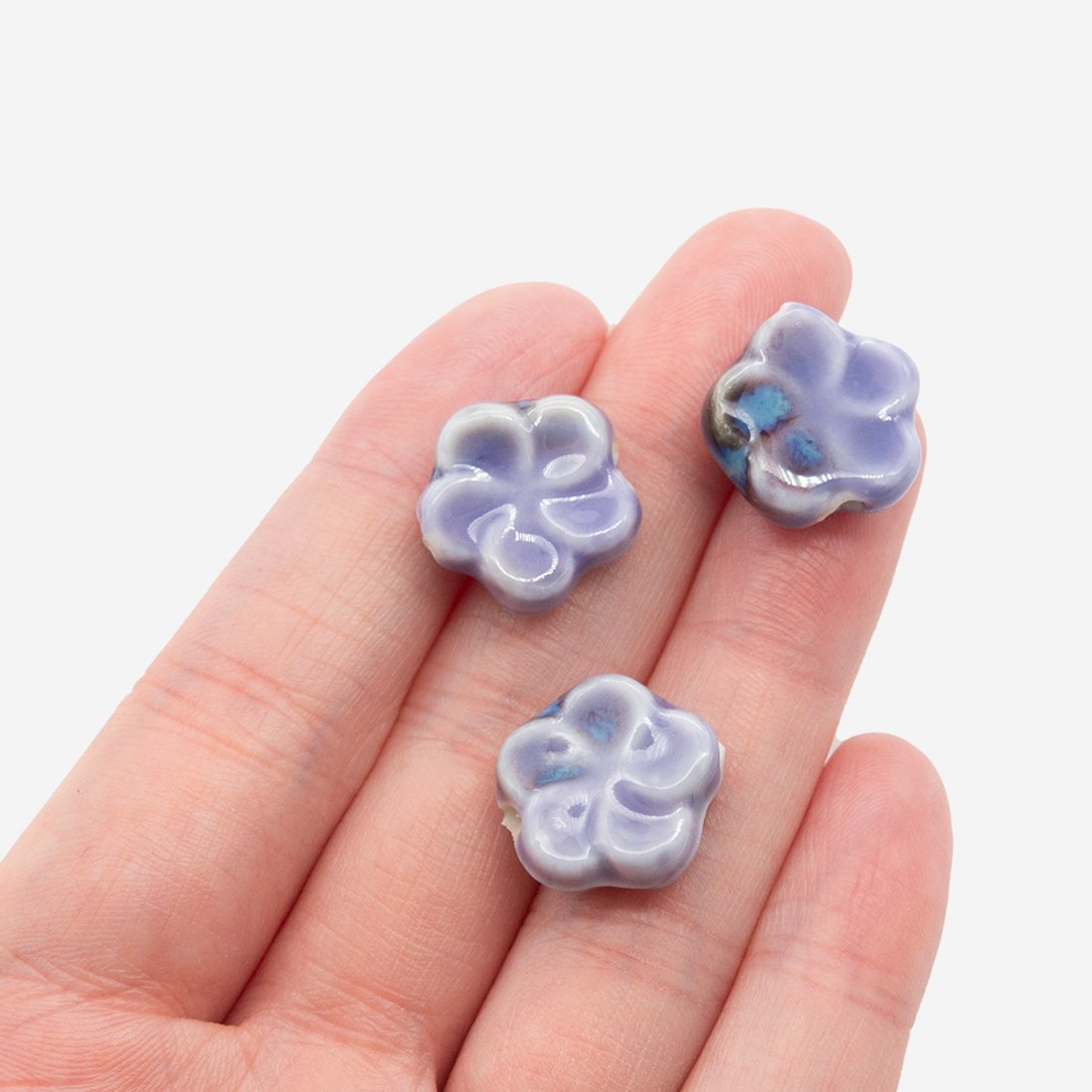 Бусина в форме цветка, 15,5*6мм, фиолетовая, глазурированный фарфор