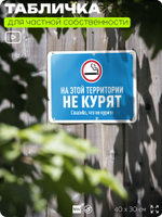 Табличка для частной территории "На этой территории не курят", на дом, для участка, организаций, предупреждающая, 40х30 см, Silver Plane x Айдентика Технолоджи