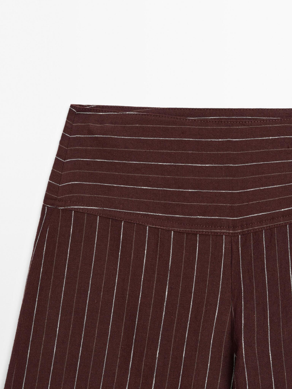 Massimo Dutti Льняные брюки с широкими штанинами и высокой посадкой, бургундский