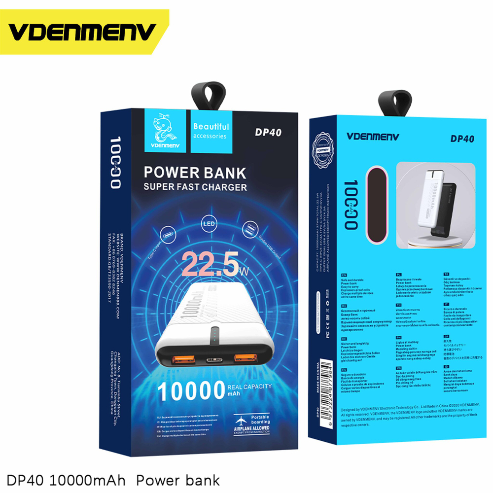 Портативный аккумулятор DENMEN DP40 10000 mAh 22.5W (черный)