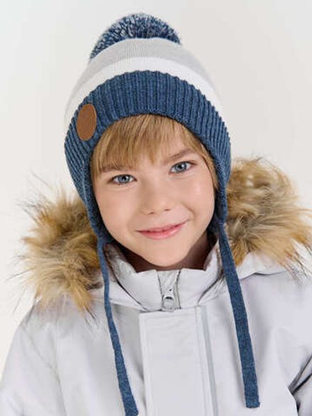 Шапка зимняя из смесовой шерсти "Деним" на завязках