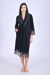 Халат женский велюровый 0519 черный NUSA Турция