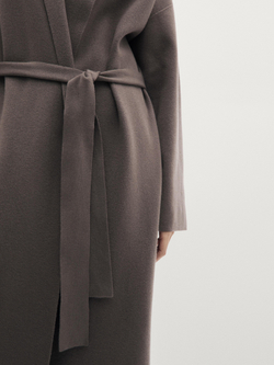 Massimo Dutti Длинный кардиган с поясом, коричневый