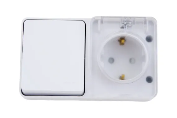 Выключатель Systeme Electric ATLASDESIGN PROFI 1 клавиша + розетка с заземлением IP54 накладной белый 36834
