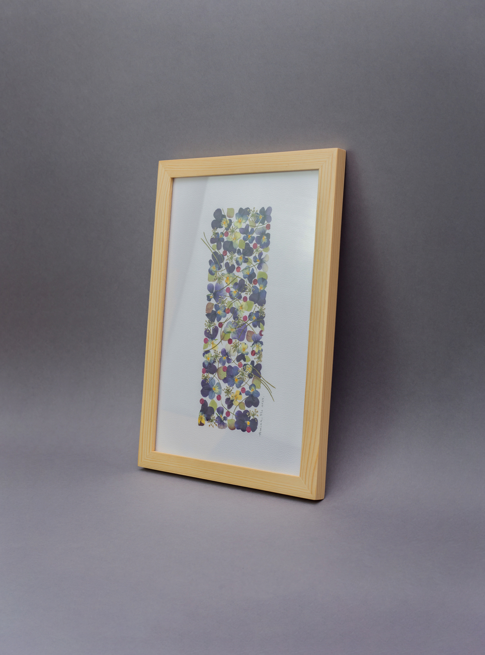 Виола, гортензия, роза. Картина из цветов в рамке