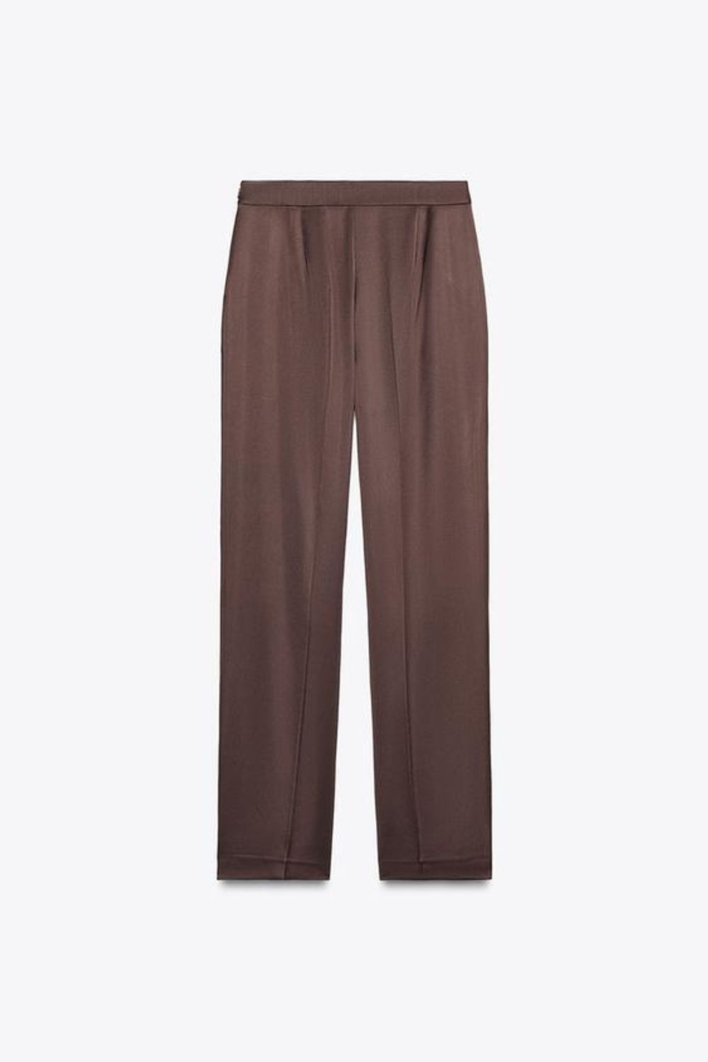 ZARA АТЛАСНЫЕ БРЮКИ ПРЯМОГО КРОЯ, КОРИЧНЕВЫЙ