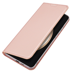 Чехол книжка из PU кожи розового цвета от Dux Ducis для Samsung Galaxy S25 FE, серия Skin Pro Series Case