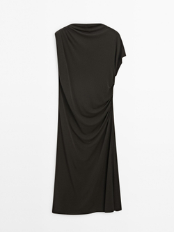 Massimo Dutti Драпированное платье-миди - Studio, зеленый