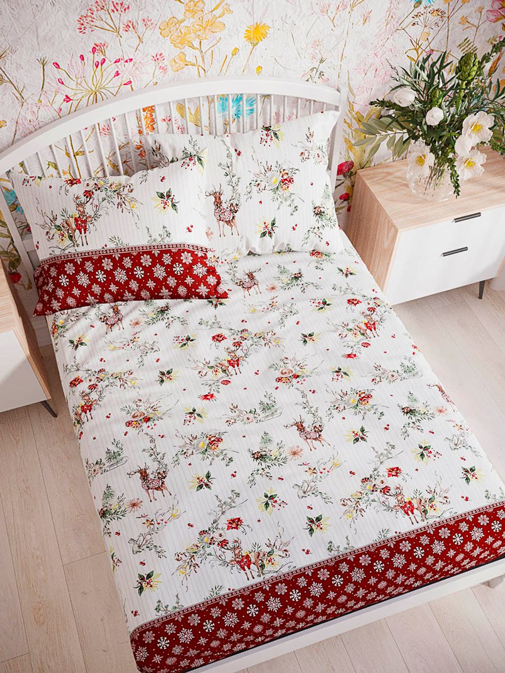 Постельное белье перкаль Сказка "Сочельник (кр)" евро Наволочка 50х70 см 2 шт Простынь 240x215 см Пододеяльник 200x215 см