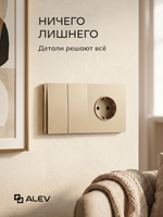 Ультратонкий 2-кл. выключатель + розетка, золотой