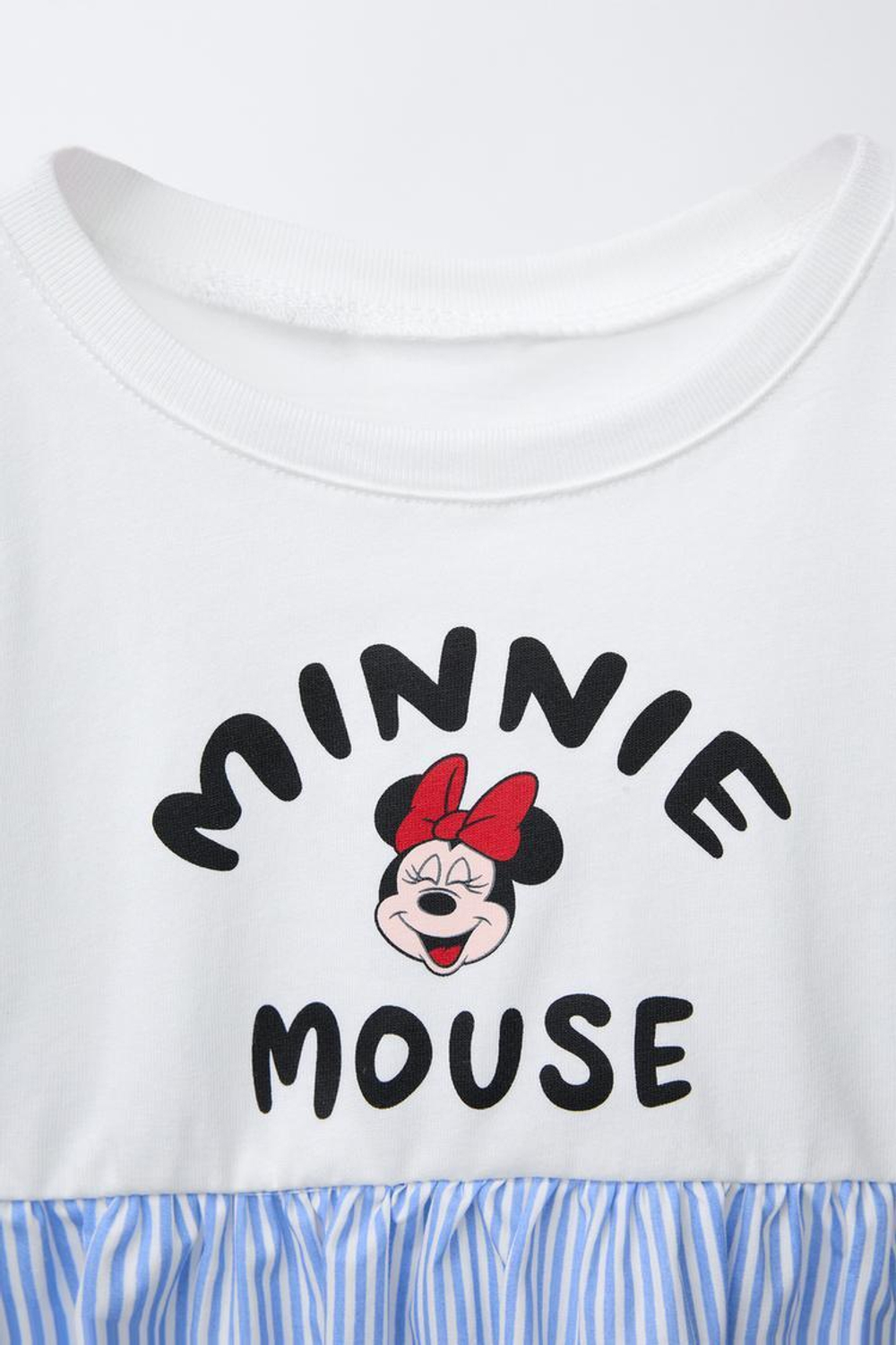 ZARA ПЛАТЬЕ С КОНТРАСТНОЙ ДЕТАЛЬЮ В ПОЛОСКУ И ПРИНТОМ MINNIE MOUSE © DISNEY, ГОЛУБОЙ