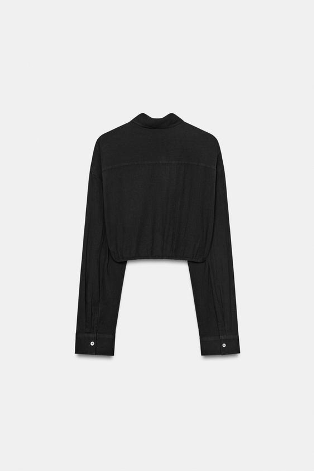 ZARA УКОРОЧЕННАЯ РУБАШКА ИЗ ШИФОНА С РЕГУЛИРУЕМЫМ ШНУРКОМ, ЧЕРНЫЙ