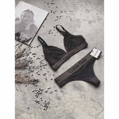 Женский комплект стринги и бралетт графитовый Calvin Klein Women Dual Tone